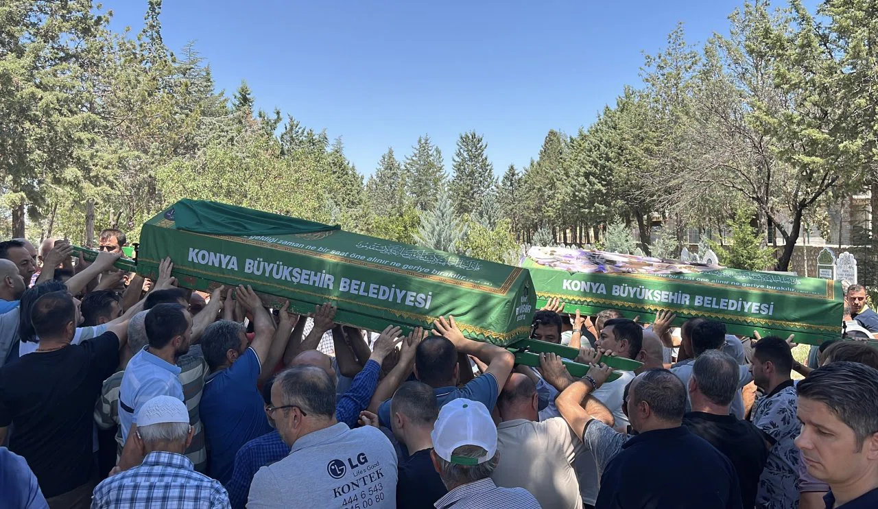 Konya'da derede boğulan kız kardeşlere acı veda