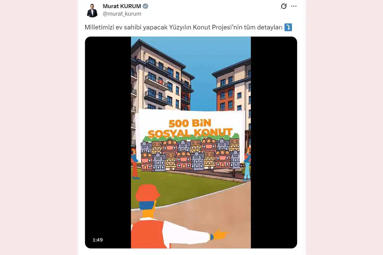 Bakan Kurum'dan 500 bin konut projesi paylaşımı