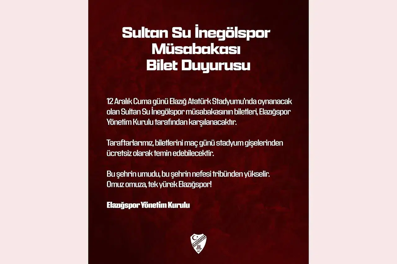 Elazığspor’da umutlar yeşerdi! İnegöl maçının biletleri ücretsiz