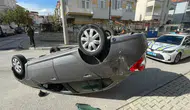 Karaman’da korkutan kaza! Araç takla atarak ters döndü