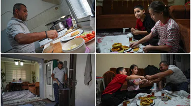 Çocuklarına yemek yapan babaya sosyal medyada büyük ilgi