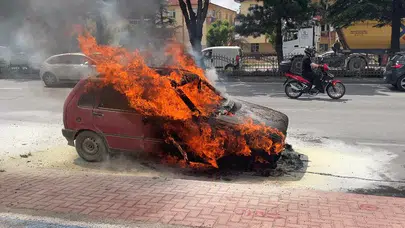 Konya’da korku dolu anlar! Otomobil bir anda alevlere teslim oldu