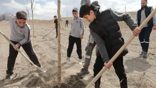 Konya'da yeşil seferberlik: Yüzlerce fidan toprakla buluştu