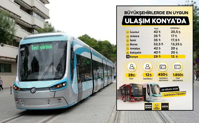 Konya’da ulaşıma zam! Fiyat listesi yayımlandı, büyükşehirler içinde en ucuz ulaşım Konya’da